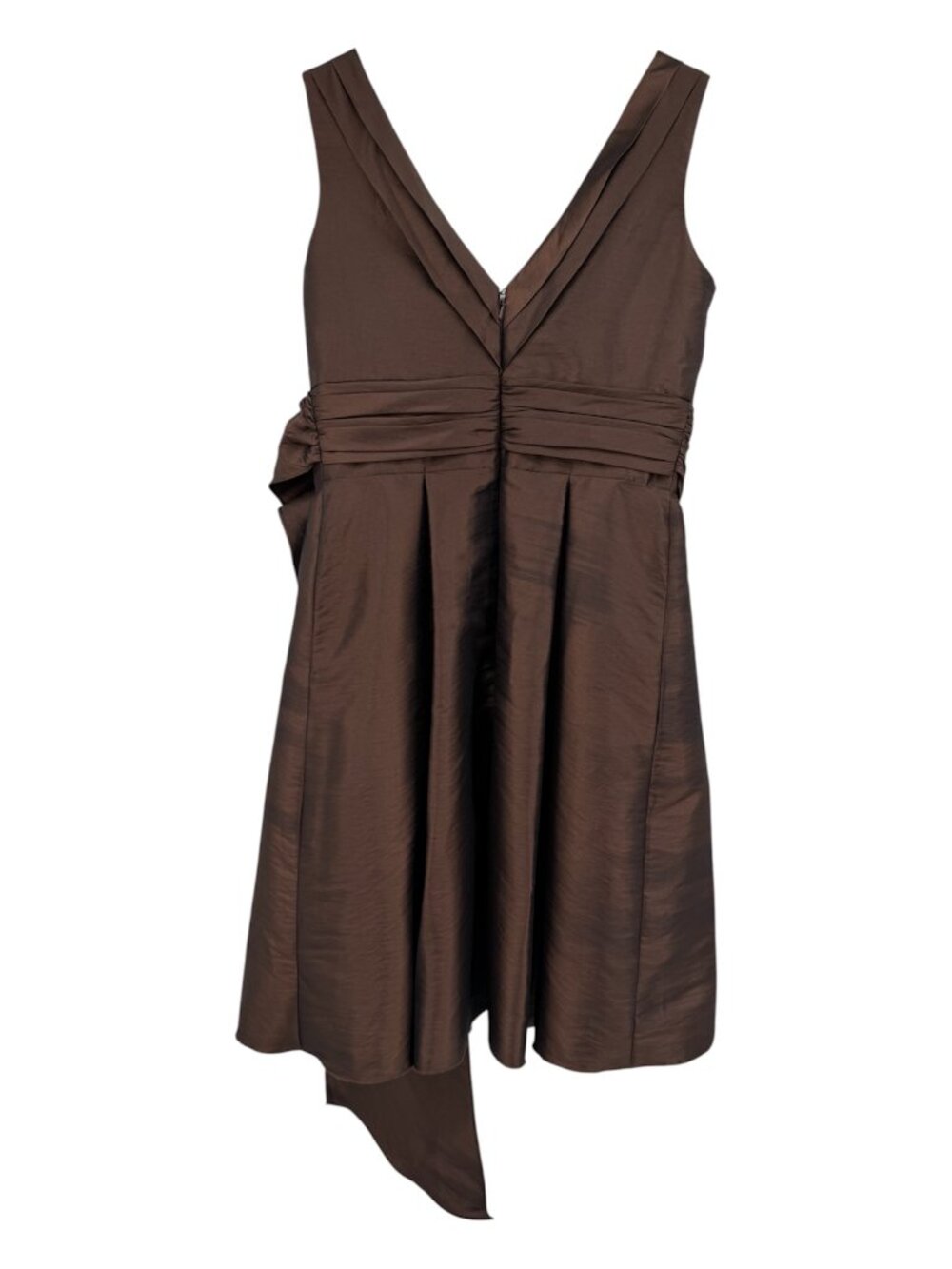 Bill Levkoff Metallic Bronze Brown Cocktail Dress Side Sash V-Neck Size 8 - Picture 3 of 8